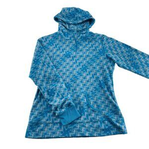 Columbia Womens Blue Patterned Fleece Hoodie Pullover size Medium lightweight